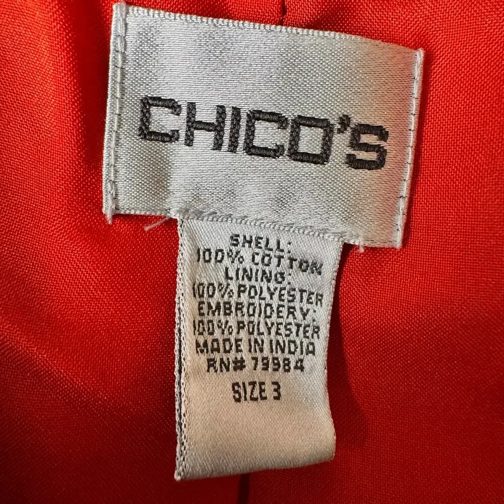 Chico’s Embroidered Jacket Size 3 Colorful Floral Textured Button Front Boho - Picture 4 of 11